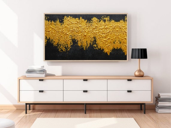 Samsung Frame Tv Art Black Gold Digital Art Frame Art Tv Etsy
