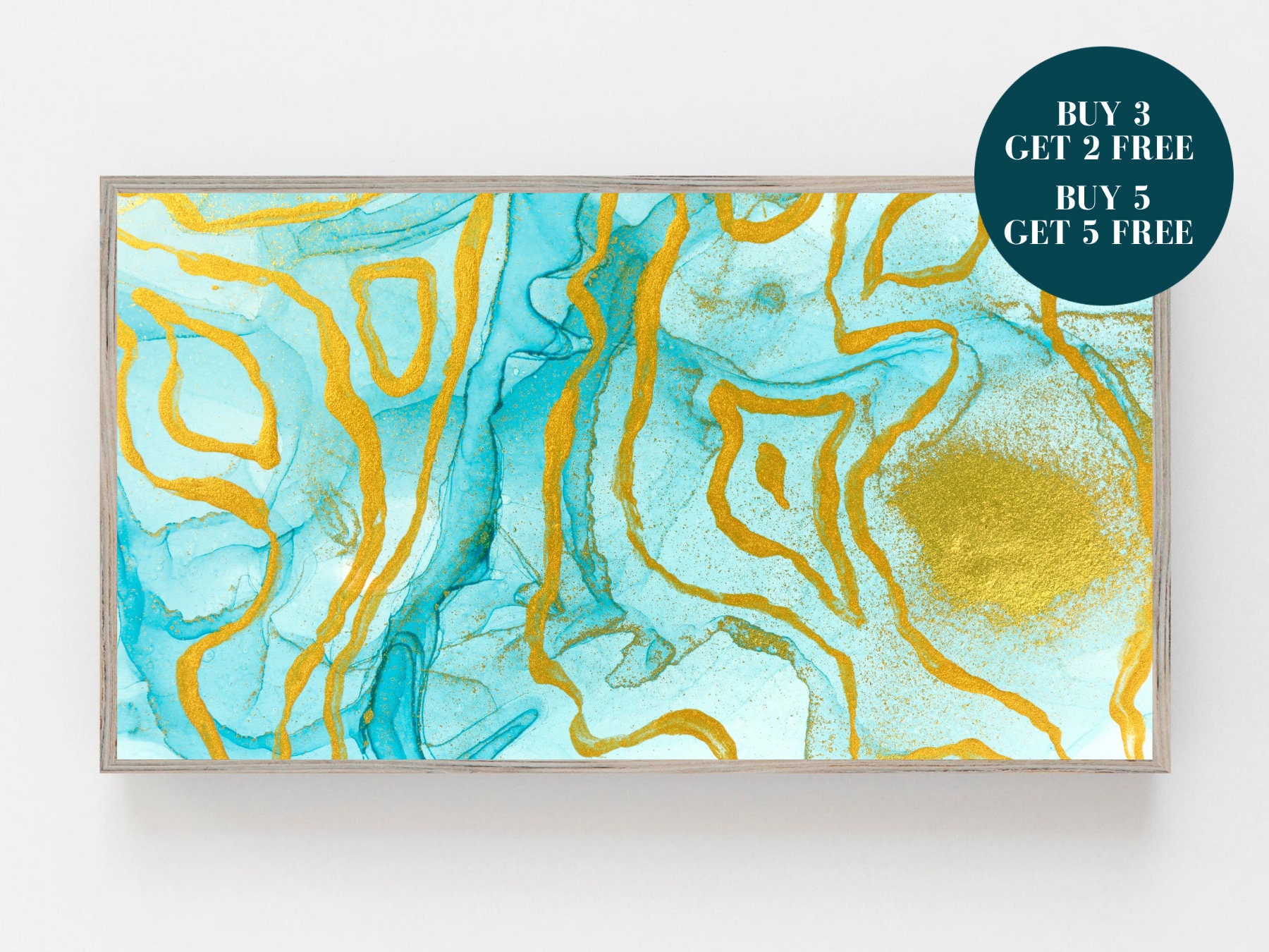 Samsung Frame Tv Art Teal Gold Digital Art Frame Art Tv Etsy