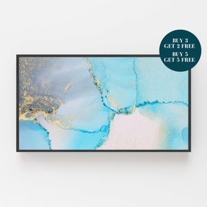 Samsung Frame TV Art, Blue and Gold Digital Art, Watercolor Frame Art TV, Abstract Print for Digital TV, Digital Download for Samsung Frame