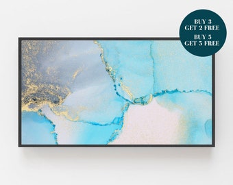 Samsung Frame TV Art, Blue and Gold Digital Art, Watercolor Frame Art TV, Abstract Print for Digital TV, Digital Download for Samsung Frame