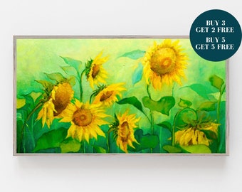 Samsung Frame TV Art, Sunflower Oil Painting Frame Art TV, Print for Digital TV, Digital Download for Samsung Frame, Sunflower Painting
