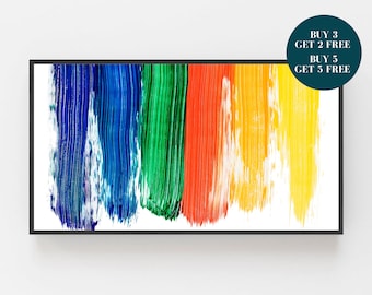 Samsung Frame TV Art, Rainbow Digital Art, LGBTQ+ Pride Painting, Print for Digital TV, Digital Download, Rainbow Brushstroke Art