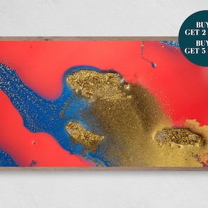 Samsung Frame TV Art, Abstract Neon Digital Art, Blue & Orange Oil Painting Frame Art TV, Print for Digital TV, Samsung Frame Art, Gold Art