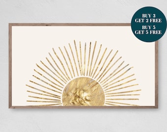 Boho Sun Samsung Frame TV Art, Arte Digital, Frame Art TV, Descarga digital para Samsung Frame, Gold Boho Half Sun Print, Gold Foil Art