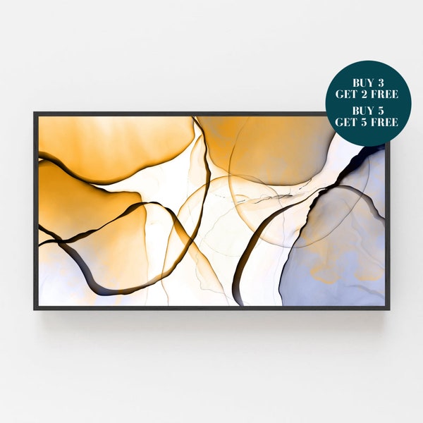 Samsung Frame TV Art, Abstract Digital Art, Ink Blot Print for Digital Samsung Frame, Digital Download for Samsung Frame, Yellow Prints