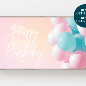 Samsung Frame TV Art, Happy Birthday Digital Art, TV Frame Art, Blue & Pink Balloon Samsung Frame, Balloon Art, Happy Birthday Art