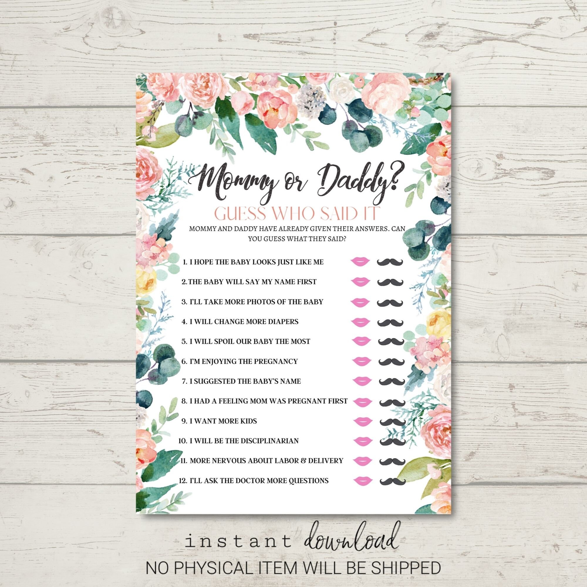 Mommy or Daddy Baby Shower Game Printable Template Baby Etsy