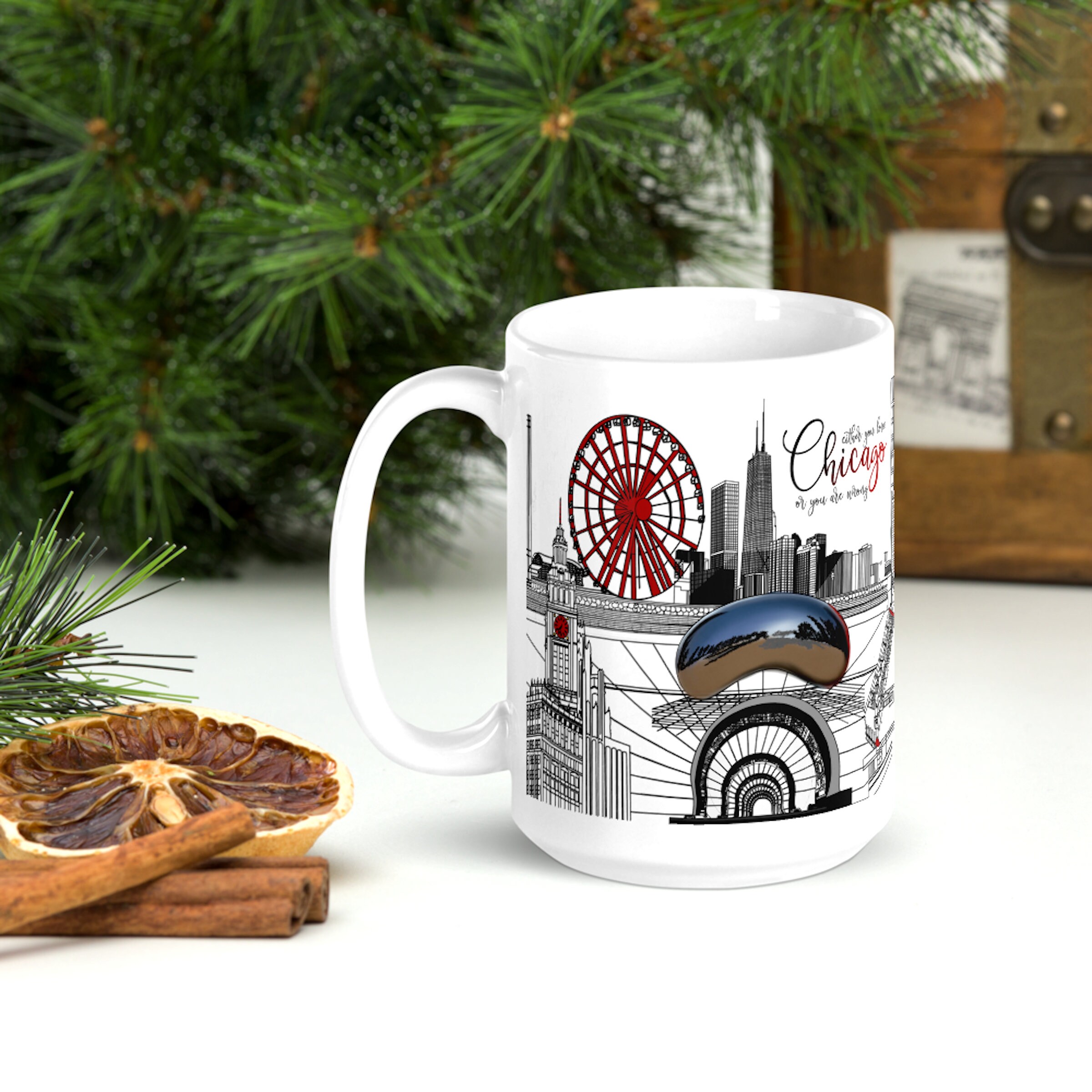 Chicago Souvenir Mug Chicago Cityscape Chicago Travel Gift Etsy