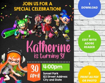 Splatoon Invitation Etsy