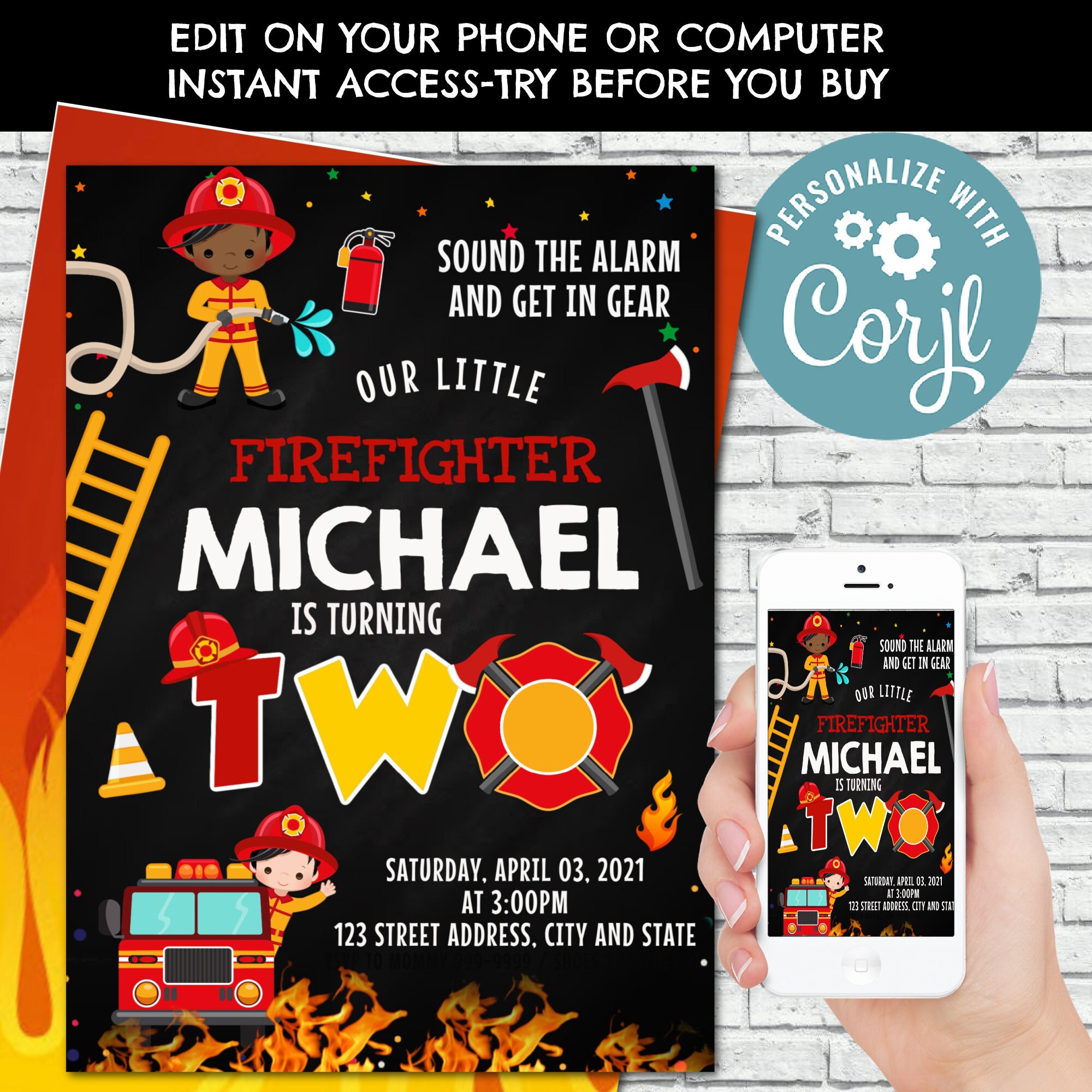 EDITABLE Firetruck Birthday Invitation Party Invite Boy Firefighter Monster  Truck Fireman Party Invite CORJL - Etsy, image size:2000x2000