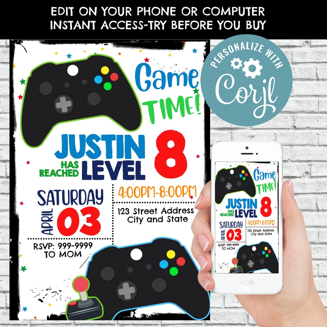 Game Invitation, Game Birthday Invitation, Game Invite, Birthday Invitation, Instant Download