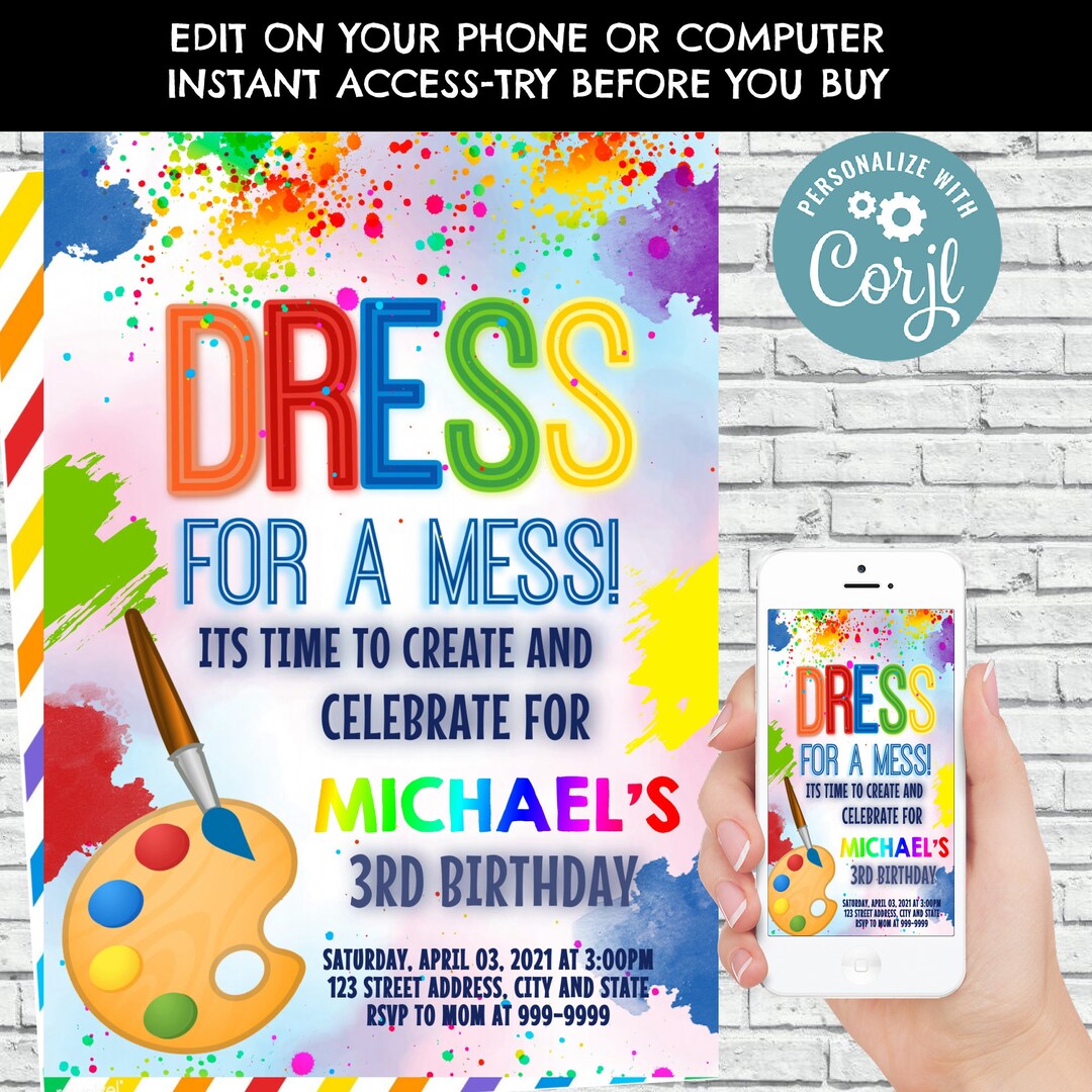 EDITABLE Art Invitation Birthday Party Invites Boy Girl Paint Art Craft ...