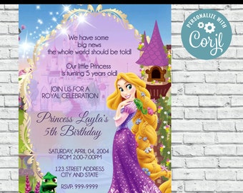 Tangled Birthday Invitation, Tangled Invite, Tangled Birthday Party Invites, Disney Princess, Rapunzel, Tangled, Corjl