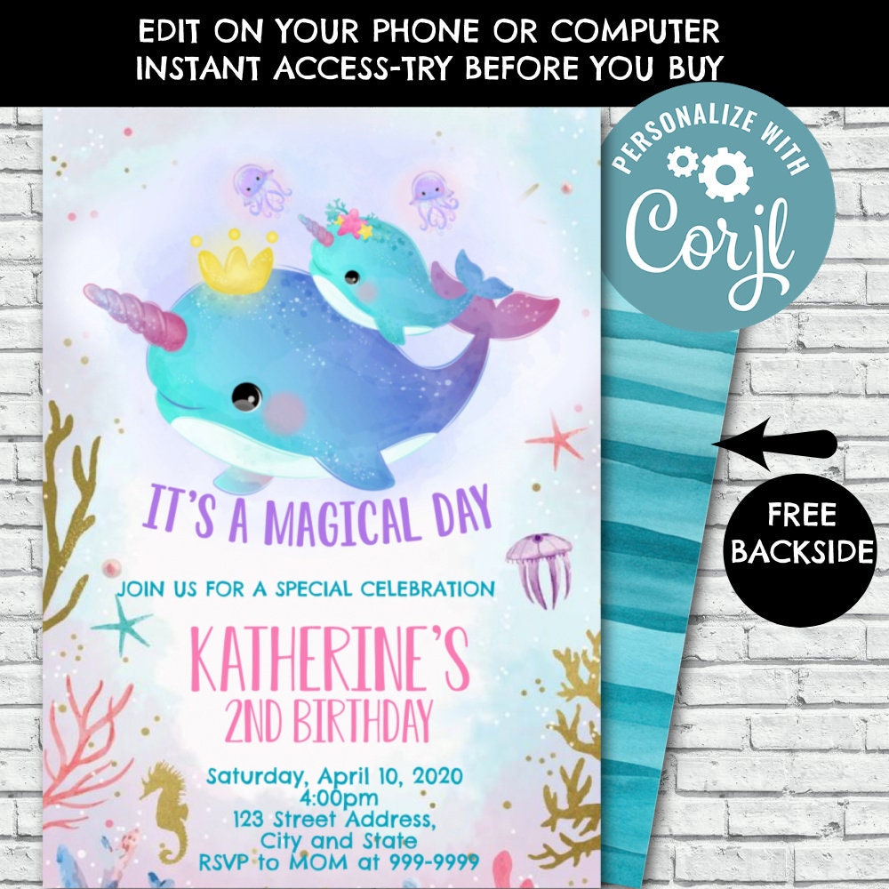 Narwhal Invitation Narwhal Birthday Invitation Narwhal - Etsy Singapore