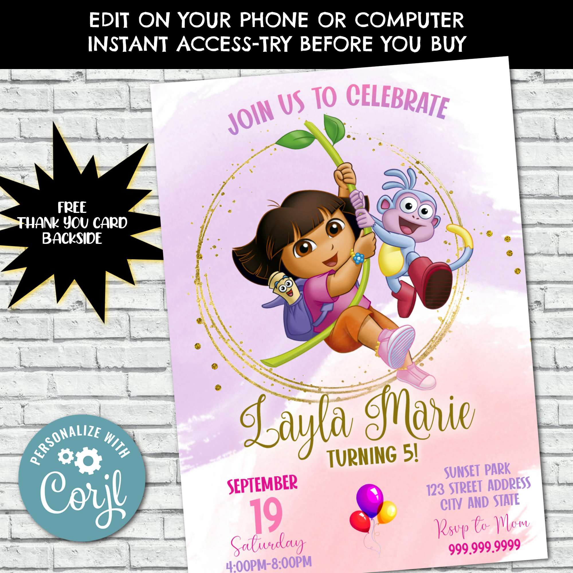 Dora the Explorer Invitation Dora the Explorer Birthday - Etsy