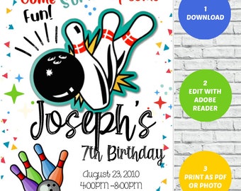 Bowling Birthday Invitation, Bowling Invitation, Bowling Invite, Bowling Birthday, Bowling Card, Bowling Party Invites