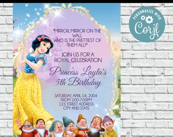 Snow White Birthday Invitation, Snow White Invite, Princess Birthday Party Invites, Snow White, SnowWhite, Corjl