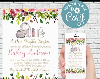 Storybook Baby Shower Invitation Template Chapter Book baby Shower Invite Book Theme Editable Invitation Corjl