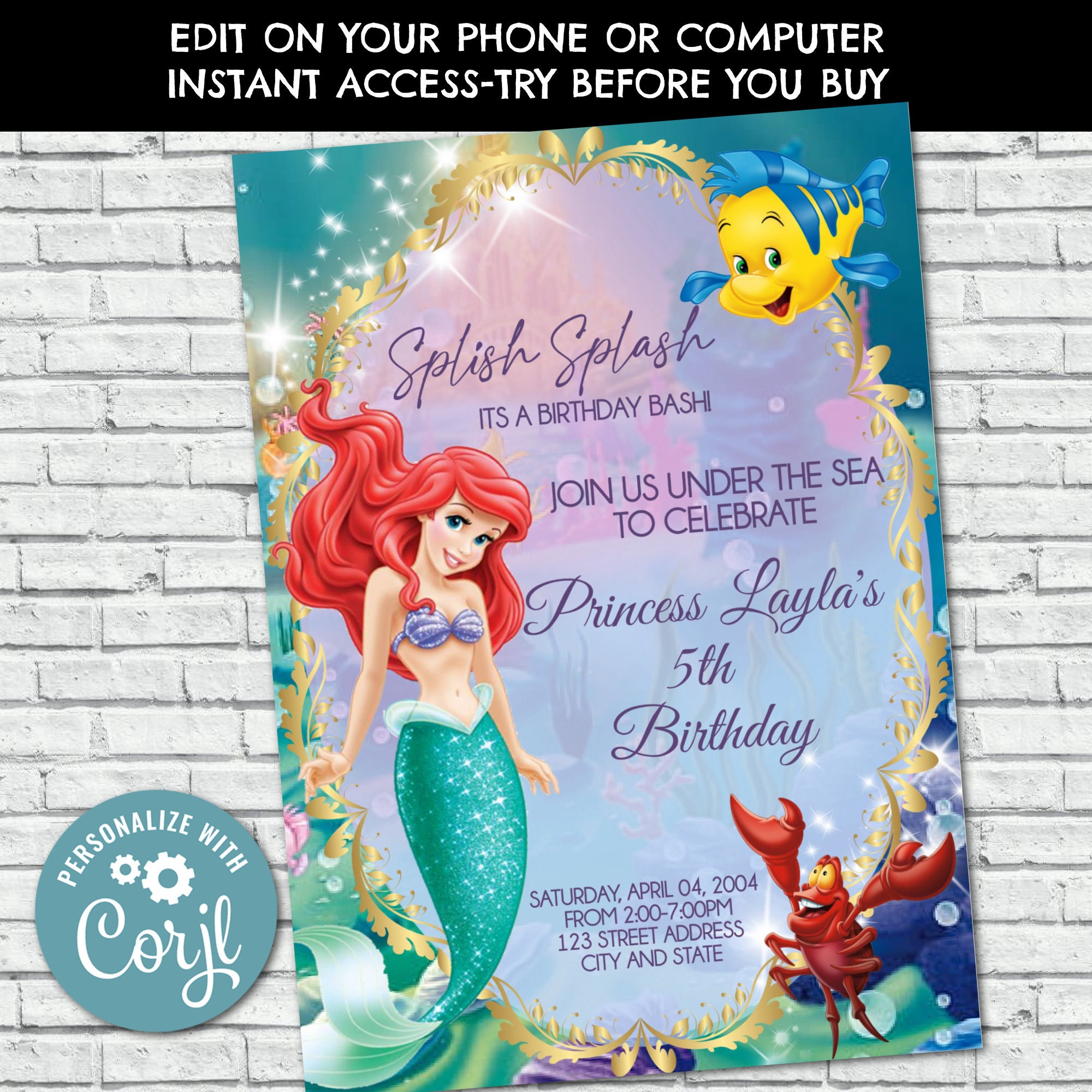 Little Mermaid Invitation Etsy Uk
