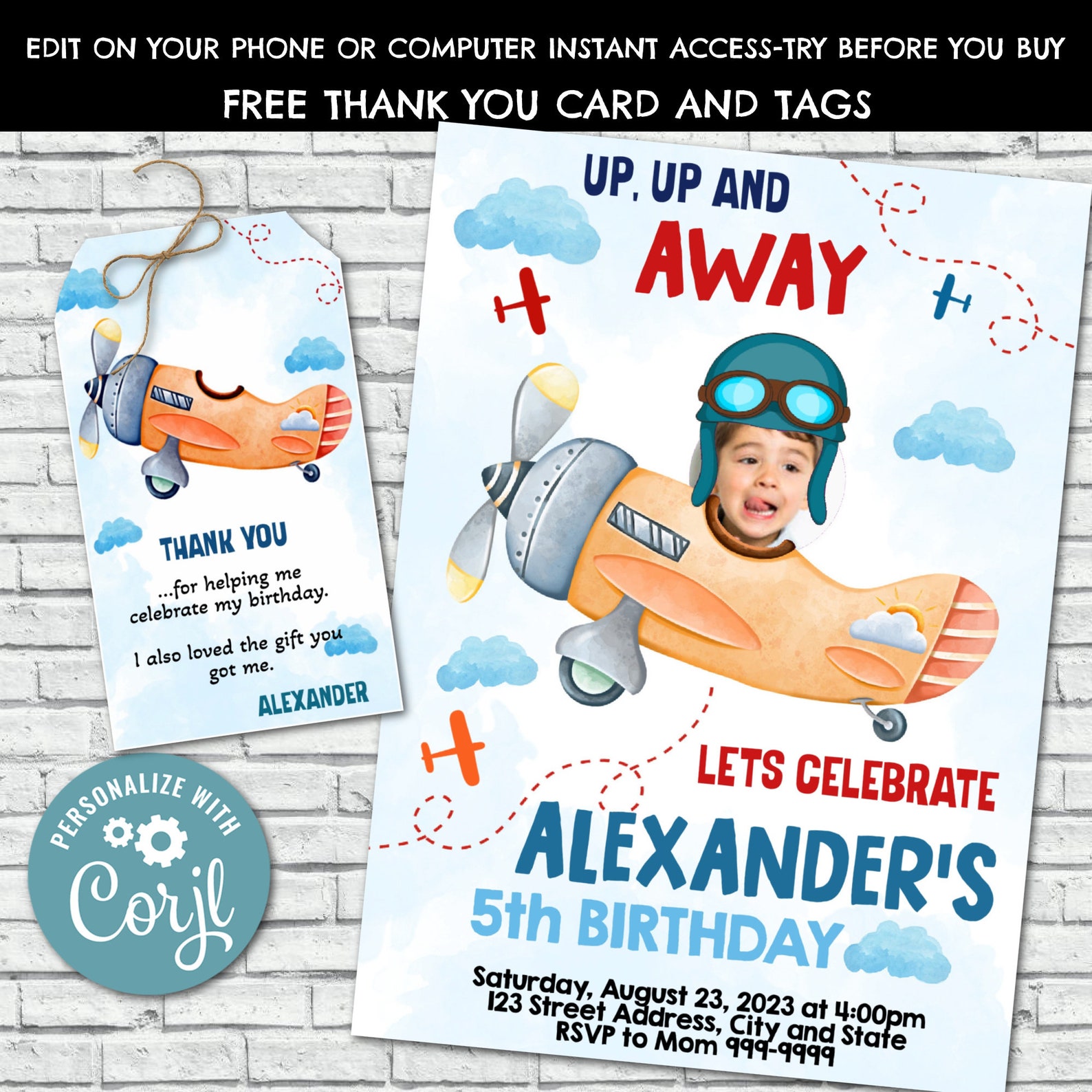 Instant Download Editable Airplane Birthday Invitation Airplane ...