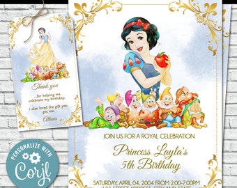 Snow White Birthday Invitation, Snow White Invite, Princess Birthday Party Invites, Snow White, SnowWhite, Watercolor, Corjl