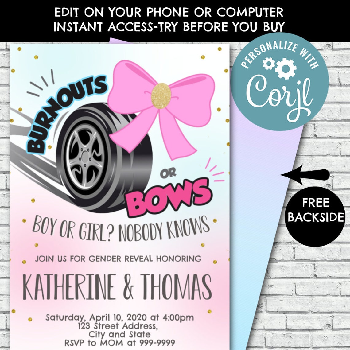 burnouts-or-bows-invitation-burnouts-or-bows-baby-shower-etsy