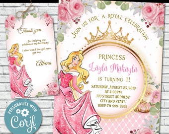 Princess Aurora Birthday Invitation, Aurora Invitation, Princess, Aurora, Sleeping Beauty, Birthday invitation, Princess, Editable, Corjl