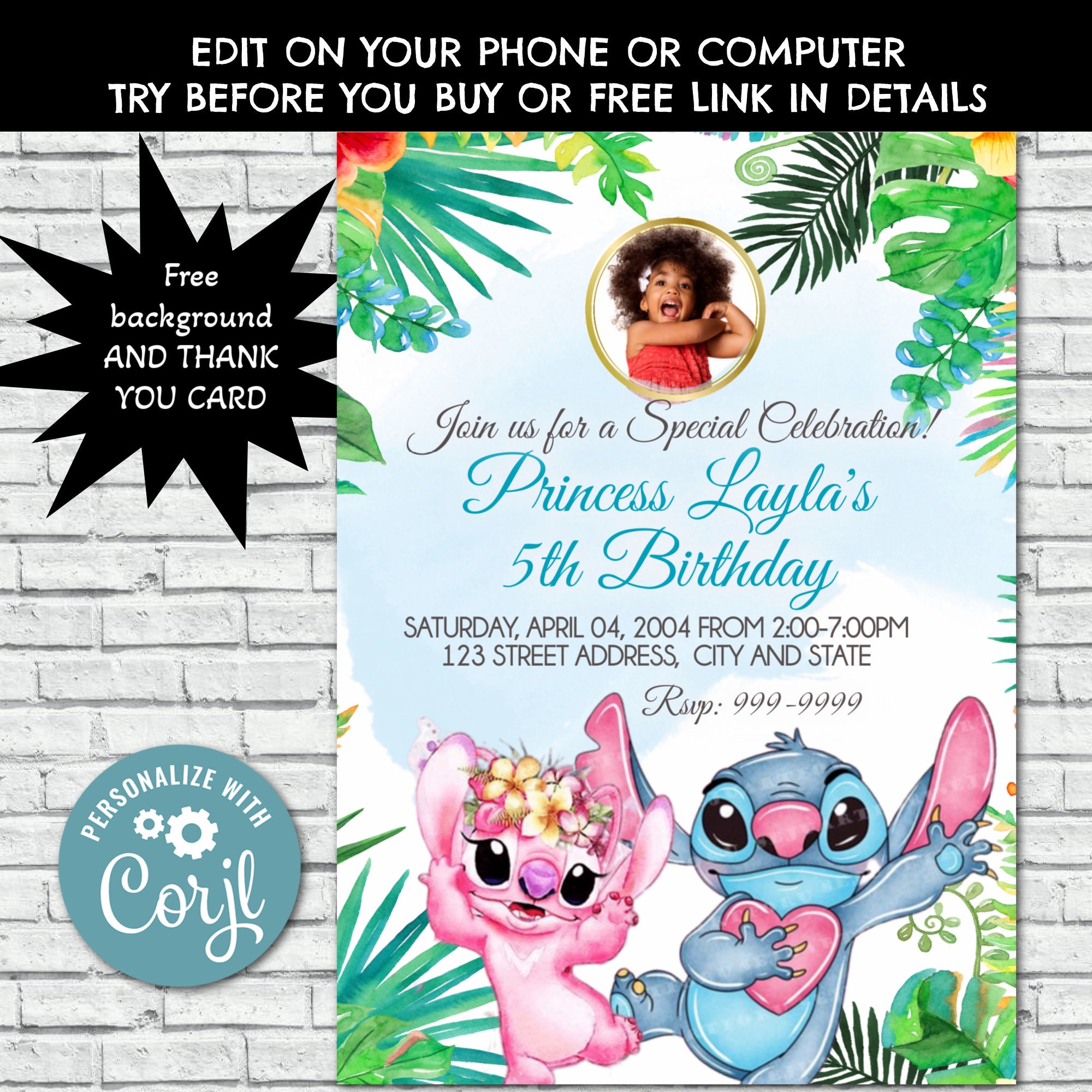Stitch Birthday Invitation Lilo and Stitch, Kid, Boy, Girl, Disney, Party,  Hawaiian, Cute, Aloha, Monster, Printed, Printable, Diy 