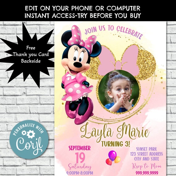 Minnie Mouse Birthday Invitation Minnie Mouse Invitation Etsy