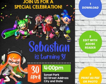 Splatoon Invitations Etsy
