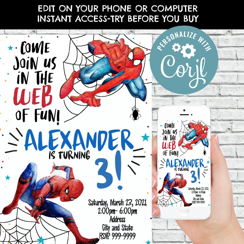 Spiderman invitation Spiderman birthday invitation Spiderman invite Birthday Invitation Instant Download Spiderman
