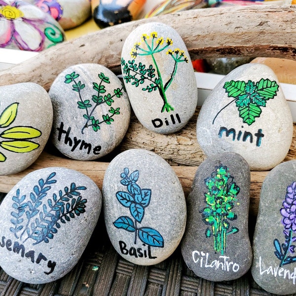 Individual Herb Garden Markers OR Optional Set of 4 marker stones | Vegetable Garden Herb Stakes | Minimalist Farmhouse Stone Herb Markers