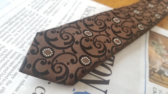 Vintage Brown and Black Skinny Tie / Abbey Tie / 1