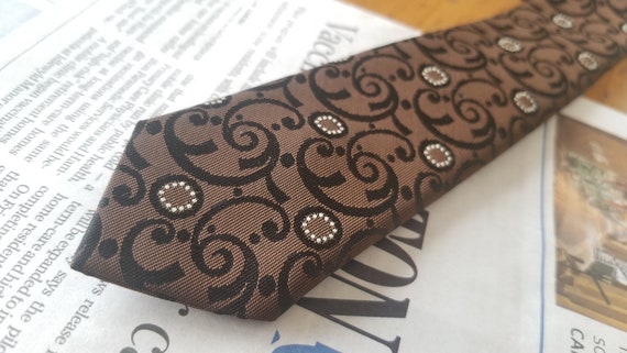 Vintage Brown and Black Skinny Tie / Abbey Tie / … - image 1