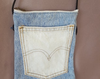 Vintage 80's Jean Purse / Blue & White Denim Pockets / Crossbody or Shoulder