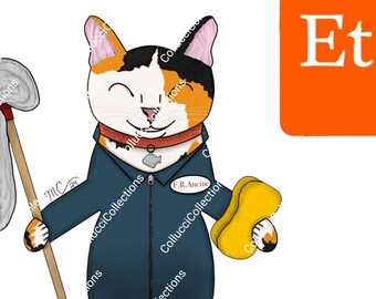 Dibujo digital de un gato limpiador