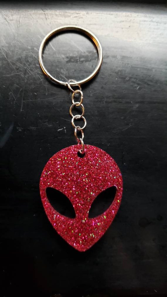 Glittery Gray Alien Head ~ Resin ~ Keychain ~Accessories