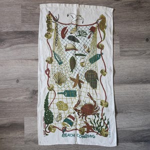 Beach Combing tea towel by wert country prints - by hand on pure linen - items and animals in the ocean