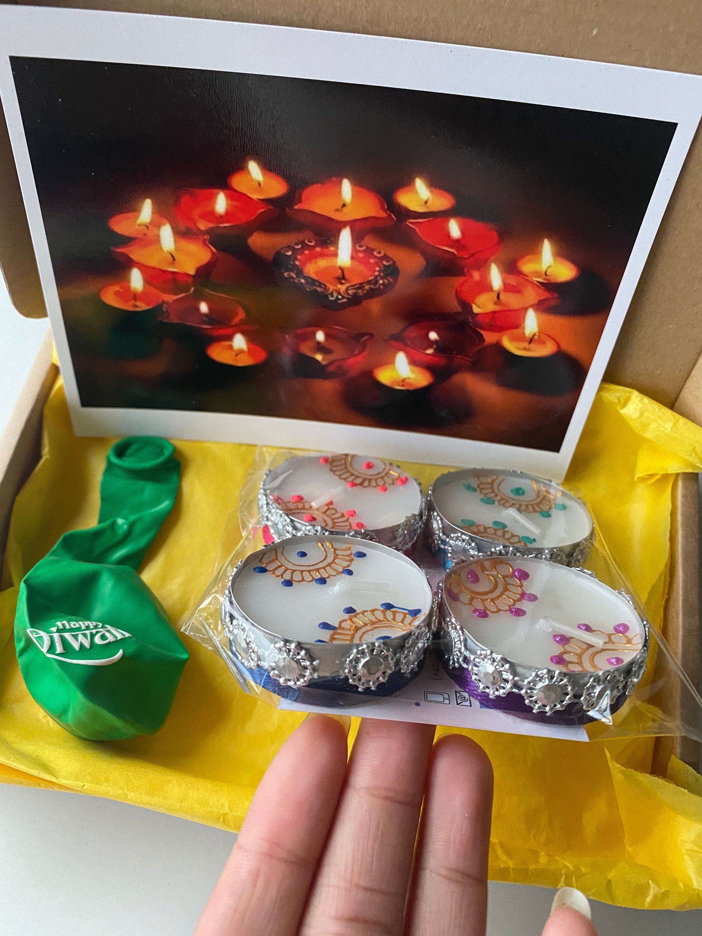 Diwali Gift Box 4x Tealights With Balloon / Diwali Gifts Etsy UK