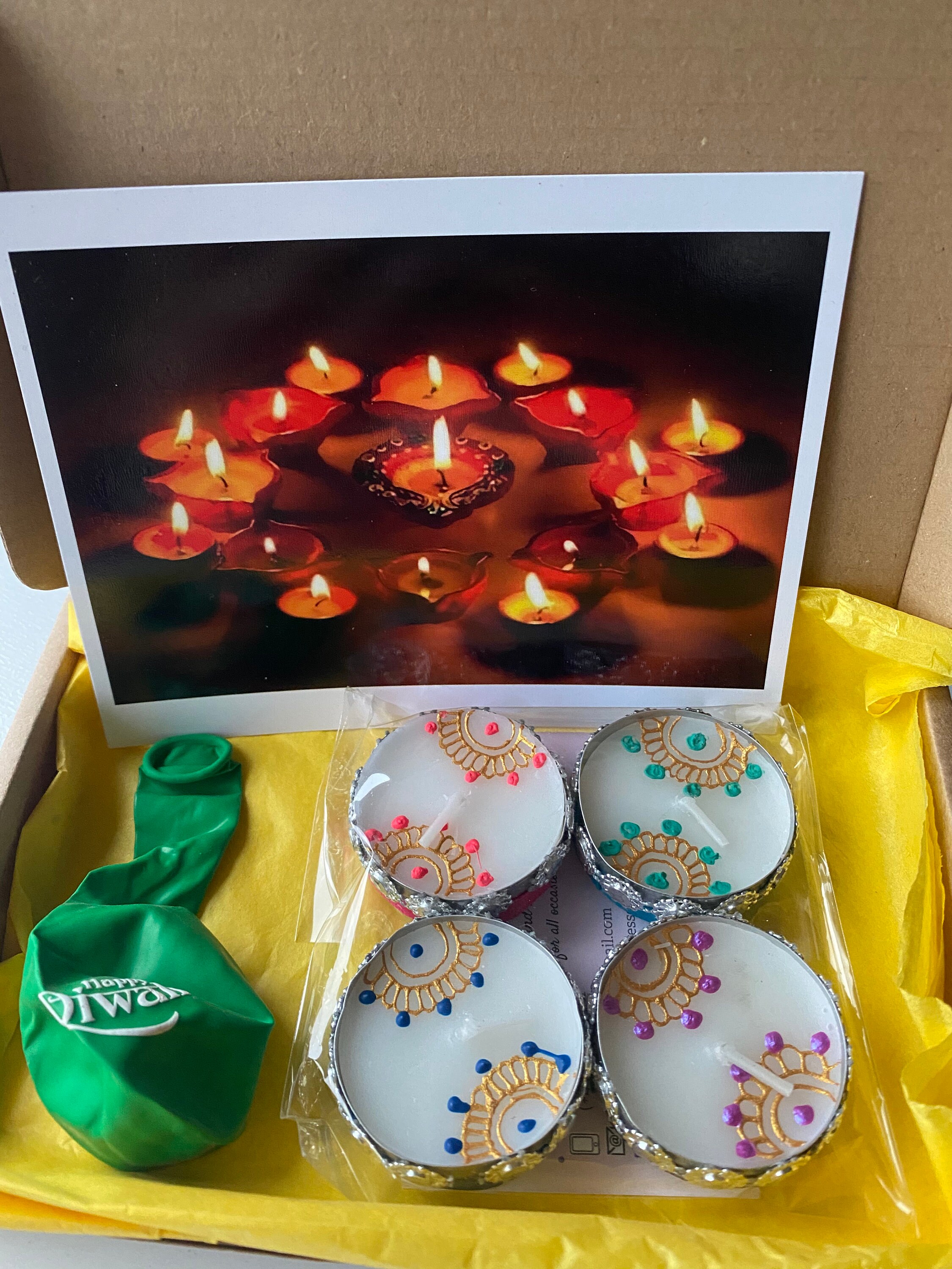 Diwali Gift Box 4x Tealights With Balloon / Diwali Gifts Etsy UK