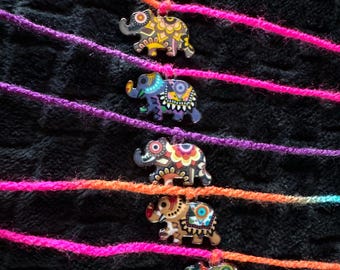 Hathi elephants enamel charms on colourful vibrant thread