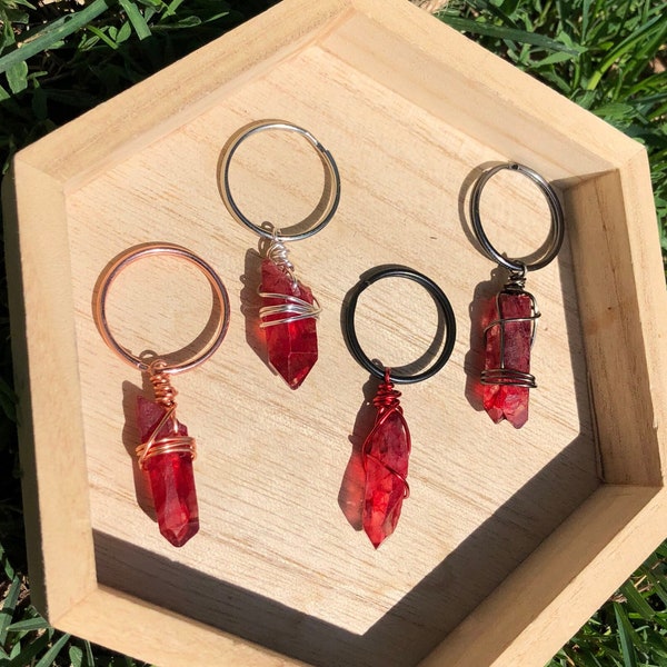 Red aura quartz keychain | red quartz | Crystal keychain | wire wrap keychain | red quartz keychain | unique keychain | fairy keychain