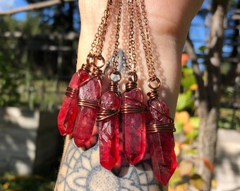 red aura quartz Necklace | red quartz wire wrap| Crystal necklace | Crystals necklace | red quartz pendant | empath protection necklace