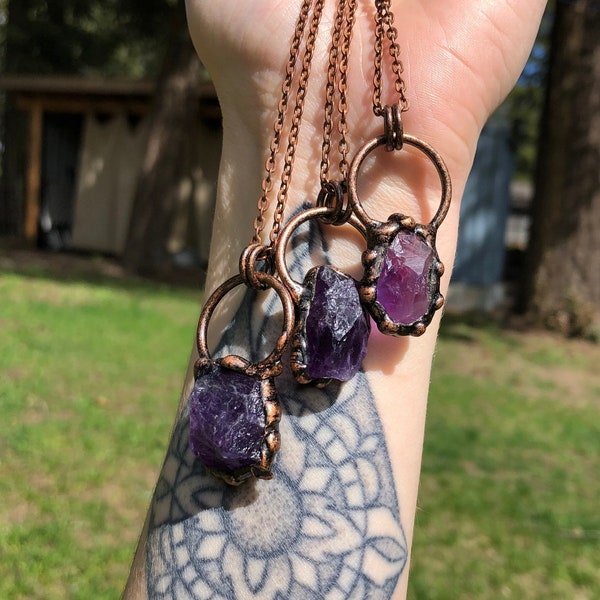 Amethyst Copper Electroform necklace | Amethyst crystal necklace | Amethyst necklaces | witchy necklace | witch necklace