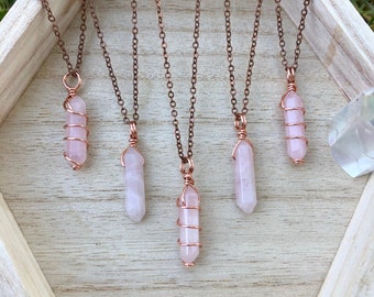 Rose Quartz Crystal Necklace | wire wrap crystal necklace | crystal wire wrapped necklace | Natural rose quartz  | dainty rose quartz