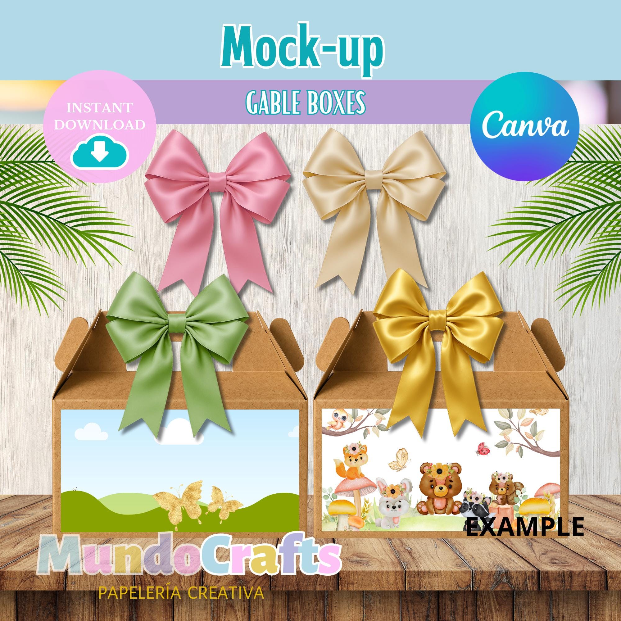 BUNDLE MOCKUPS, Maquetas de Cajas para Cumpleaños personalizado editables en Canva. Marcos para personalizar cajas para fiestas.