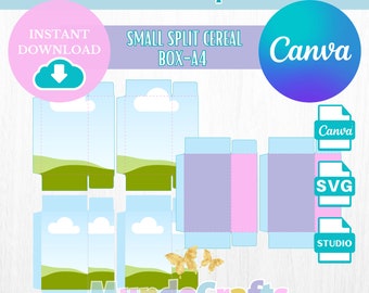PLANTILLAS MINI CEREAL dividido en dos parte, Editables en Canva. Cricut y silhouette Studio.