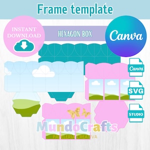 PLANTILLA de Caja HEXAGONAL dla Centro de Mesa edytowalne w Canva, Svg i Studio, dla fiestas lub cumpleaños.