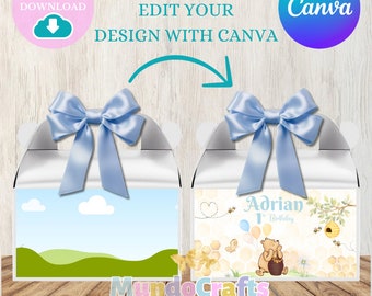 Canva Mockups, Maquetas de Cajas para Canva, Plantillas para Exhibición de Cajas para Cumpleaños Personalizados editables en Canva.