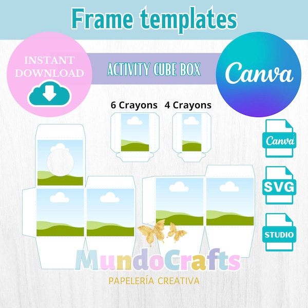 PLANTILLAS CAJA CUBO para Actividades de Niños, fiestas personalizadas, cumpleaños en formatos de Svg, Canva y Studio.